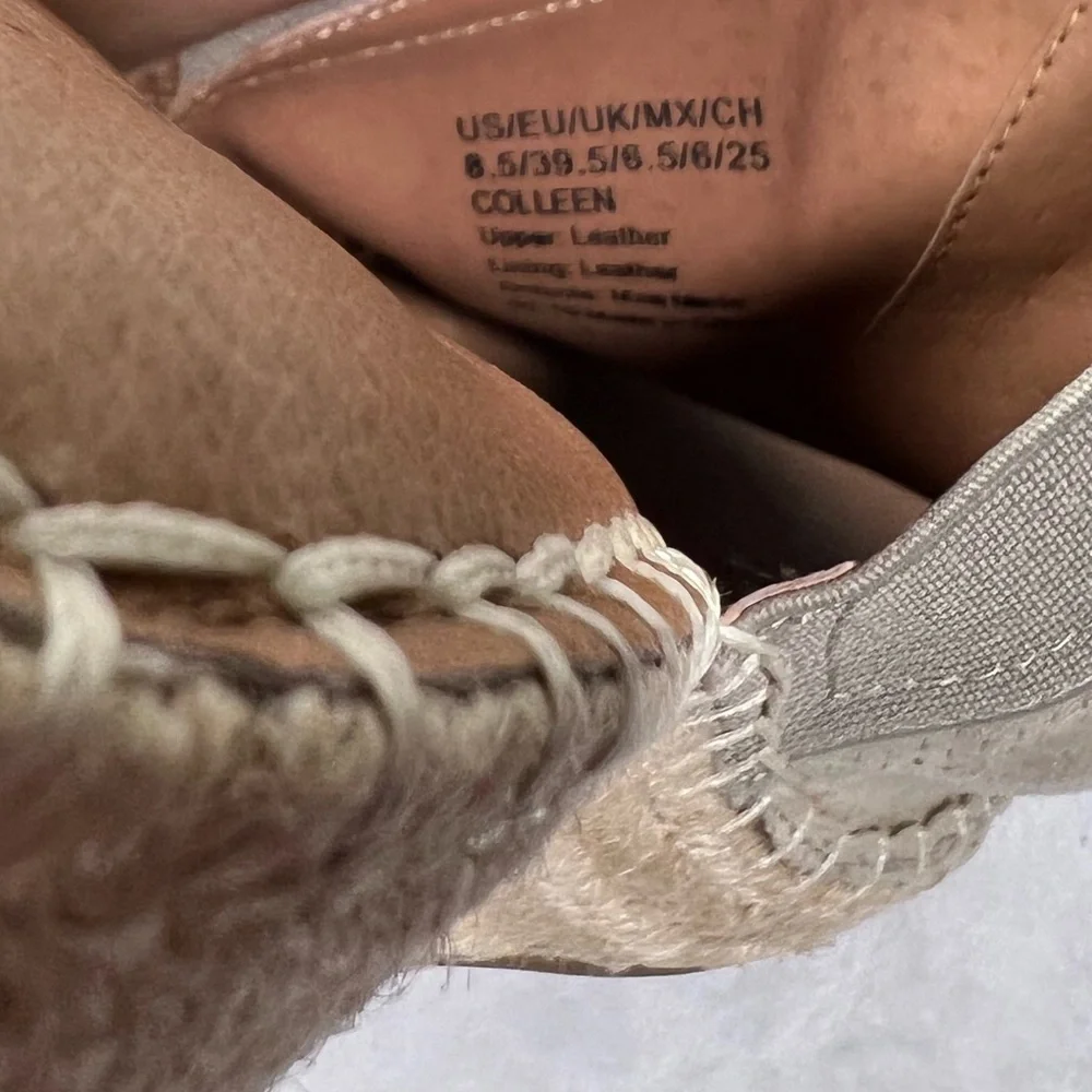 Gentle Souls Colleen Beige Wedge Heels Size 8 1/2” Leather Uppers Elastic Ankle